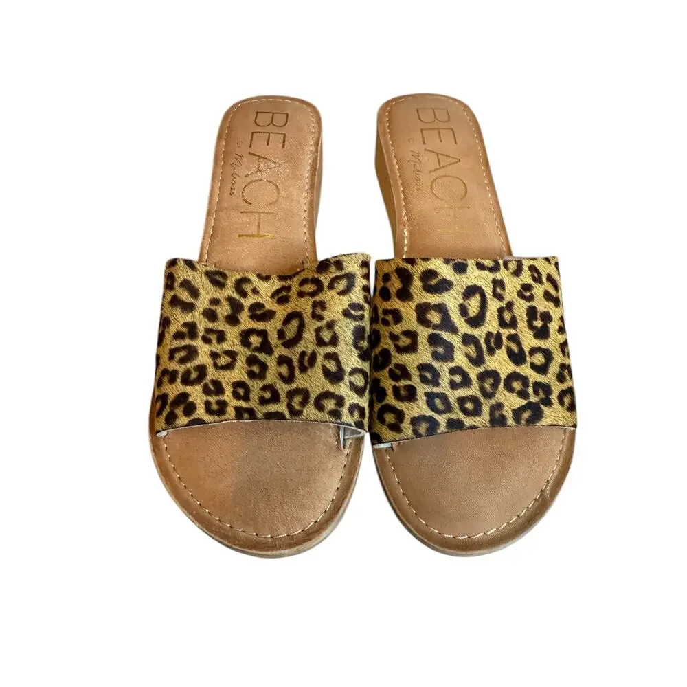 Beach by Matisse Tiki Low Wedge Calf Hair Slide Sandals 10
